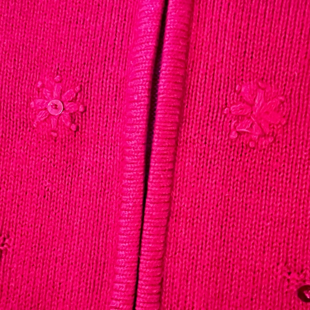 Allison Daley Red Sequin Holiday Sweater Zip Cardigan Size Large - Picture 6 of 8